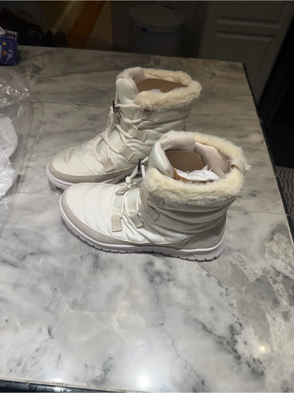 Ryka Women's Cream Faux-Fur Ankle Winter Boots